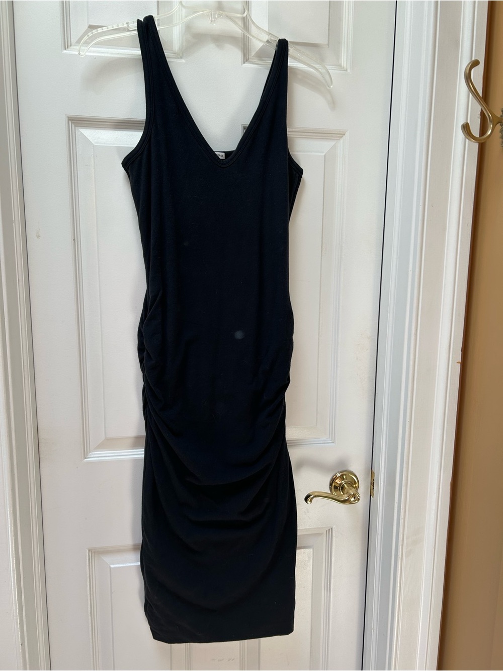 James Perse Black Ruched Bodycon Midi Dress